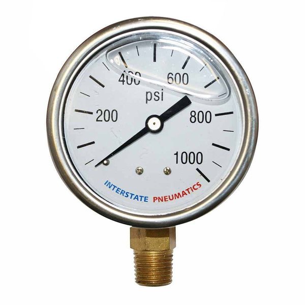 Interstate Pneumatics Oil Filled Pressure Gauge 1000 PSI 2-1/2 Inch Dial 1/4 Inch NPT Bottom Mount G7022-1000